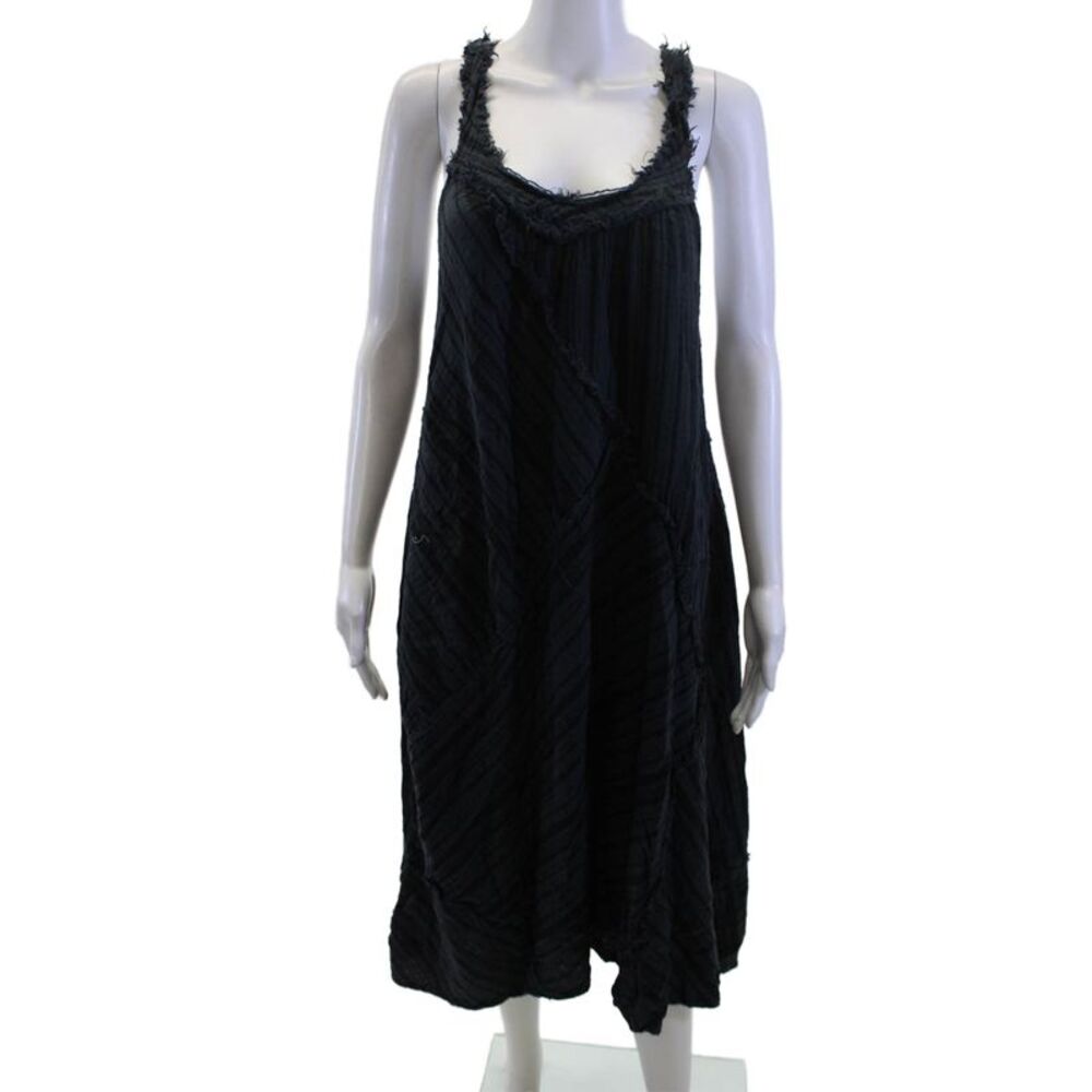 Neve & Hawk Women Trapeze Tank Maxi Dress Black Striped Cotton Boho Size M